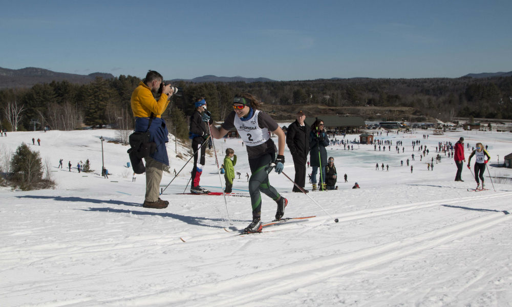 New York state high school nordic skiers race in the state championships at the North Creek Ski Bowl.