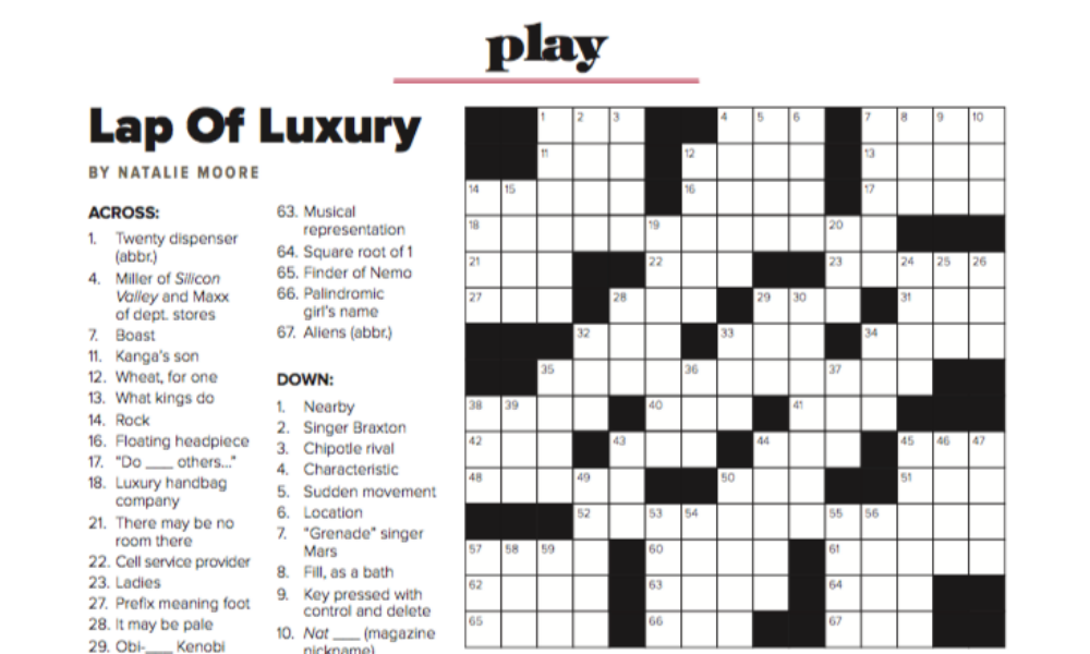 saratoga living The Luxury Issue: Crossword Puzzle And Word Ladder